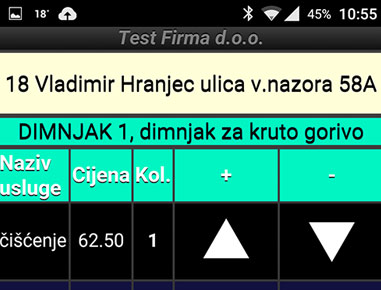 Odabir i naplata izvršenih usluga na lokaciji klijenta. Izdani račun se može odmah i fiskalizirati. 