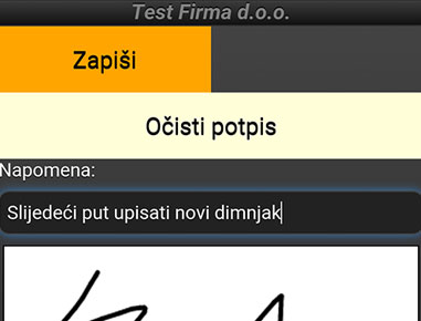 Korisnik može potpisati račun na licu mjesta, bilo prstom, bilo uz pomoć stylusa kojeg djelatnik nosi sa sobom. Potpis se ispisuje na računu.